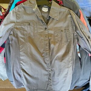a gray, long sleeve shirt